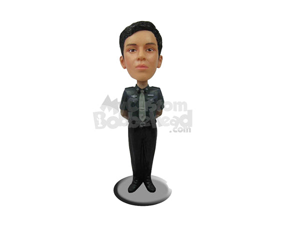 Custom Bobblehead Bold Lady In Police Attire With Hands Clenched Back - Leisure & Casual Casual Females Personalized Bobblehead & Cake Topper