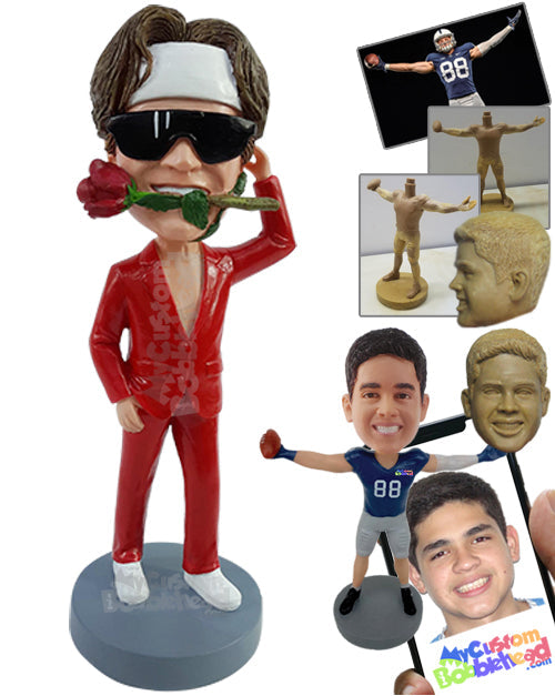 Sexy-looking dude wearing a bright suit, no shirt Personalized Bobblehead