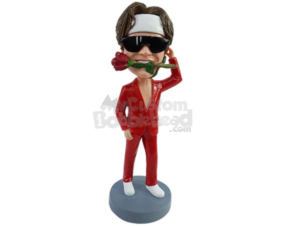 Sexy-looking dude wearing a bright suit, no shirt Personalized Bobblehead