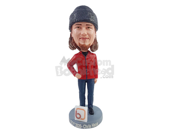 Custom Bobblehead Male wearing a zipup sweatshirt with one hand on hip - Leisure & Casual Casual Males Personalized Bobblehead & Action Figure