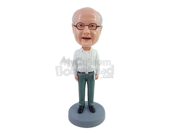 Custom Bobblehead Good old fella holding a book on the side wearing a shirt and shoes - Leisure & Casual Casual Males Personalized Bobblehead & Action Figure