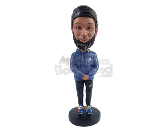 Custom Bobblehead Nice looking dude wearing hoodies and awesome shoes with hand in front of the body - Leisure & Casual Casual Males Personalized Bobblehead & Action Figure