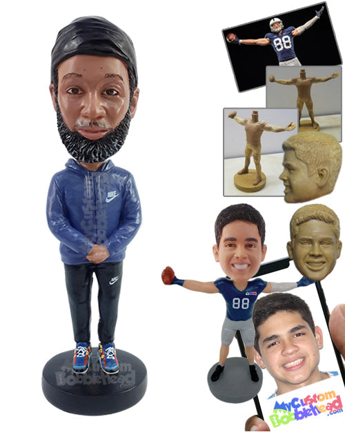 Nice looking dude wearing hoodies and awesome shoes with hand in front of the body Personalized Bobblehead