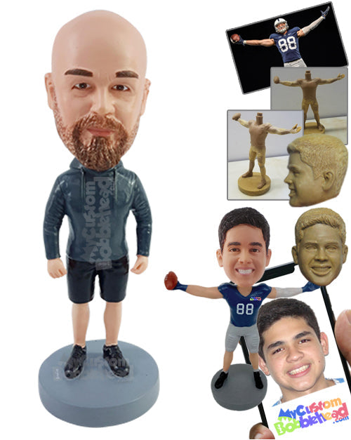 Athletic Person Wearing a Hoodie and Shorts and Runners Shoes Personalized Bobblehead