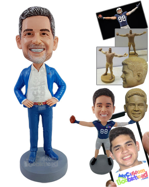 Businessman Wearing Fine Suit with Powerful Winning Pose with Hands on Hips Personalized Bobblehead