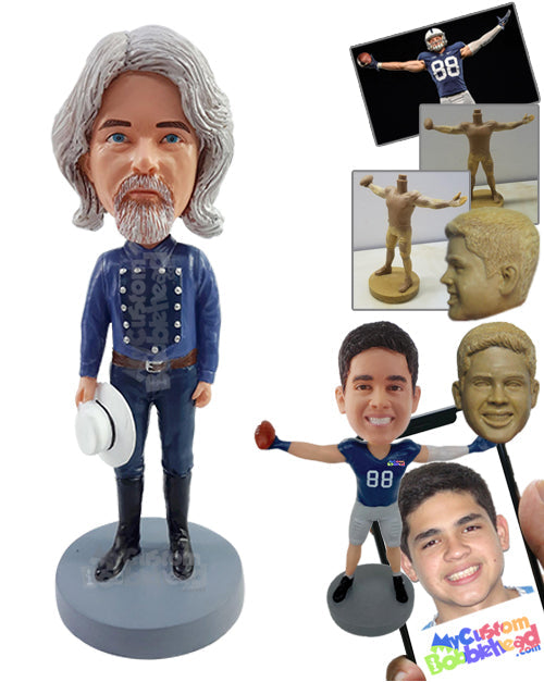 Old Confederate army officer holding his hat in one hand Personalized Bobblehead