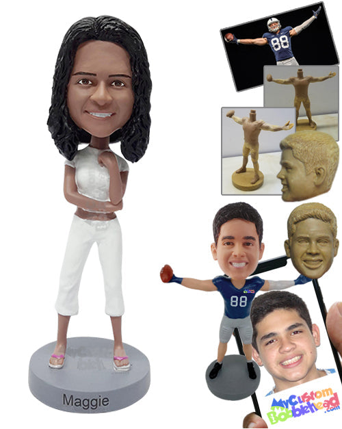 Good-looking Woman Posing with One Hand Crossed Personalized Bobblehead