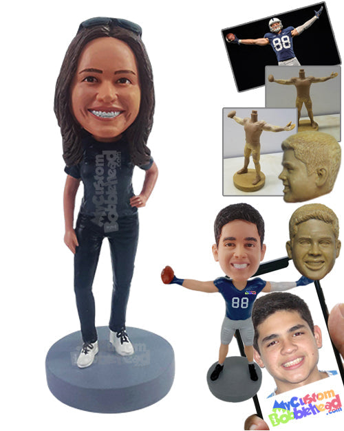 Casual Chick Posing Sexy with Hand on Hip in T-Shirt and Jeans Personalized Bobblehead