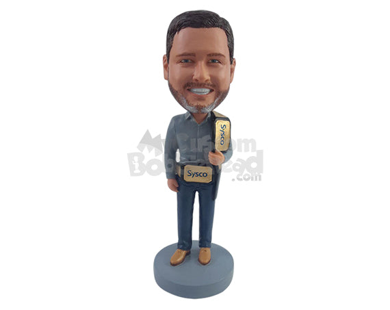 Custom Bobblehead Business winnes carrying a big belt on the shoulder and wearing another on the waist - Leisure & Casual Casual Males Personalized Bobblehead & Action Figure