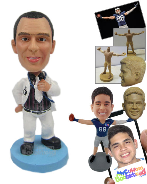 Dapper Doctor Posing with a Stethoscope and Hands on Waist Personalized Bobblehead