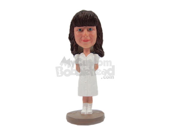 Custom Bobblehead Beautiful Woman In Professional Attire With Hands Clenched Back - Leisure & Casual Casual Females Personalized Bobblehead & Cake Topper