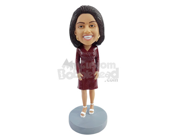 Custom Bobblehead Office woman wearng a nice knee length dress and high sandals - Leisure & Casual Casual Females Personalized Bobblehead & Action Figure