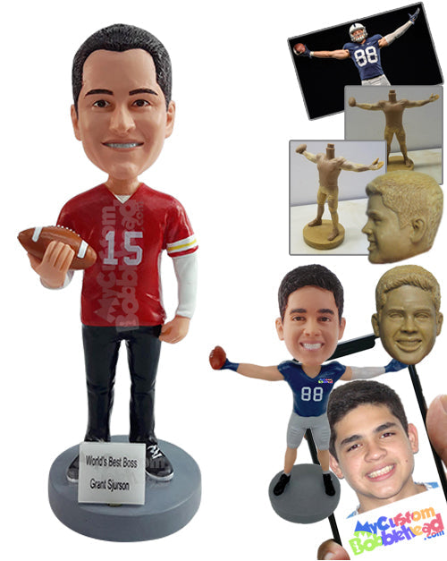 Football Fan Holding a Ball, Waiting for an Autograph, Wearing a Jersey and Nice Shoes Personalized Bobblehead