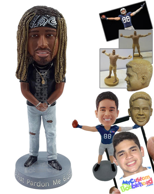 Reggae-looking dude wearing a t-shirt, necklace, and ripped jeans, hands in front Personalized Bobblehead