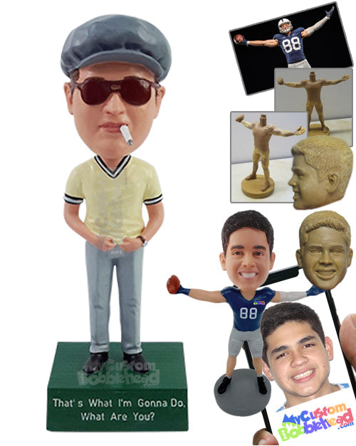 Vintage looking dude wearing v-neck t-shirt and long pants  Personalized Bobblehead