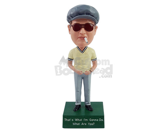 Vintage looking dude wearing v-neck t-shirt and long pants  Personalized Bobblehead