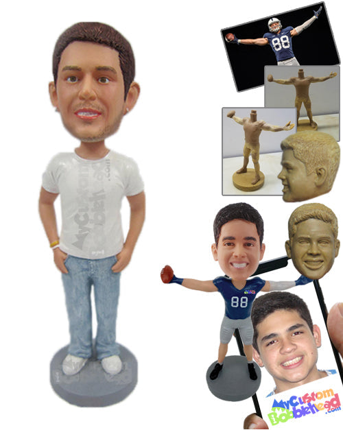 Smart Stylish Dude in Daily Wear with Pierced Ear and Hands in Pocket Personalized Bobblehead