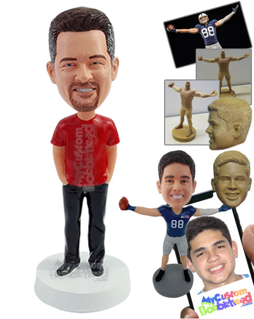 Simple guy with hands in pockets, wearing jeans and shoes Personalized Bobblehead