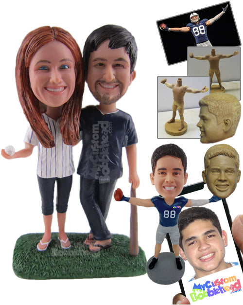 Baseball Fan Couple Ready to Have a Ball Personalized Bobblehead