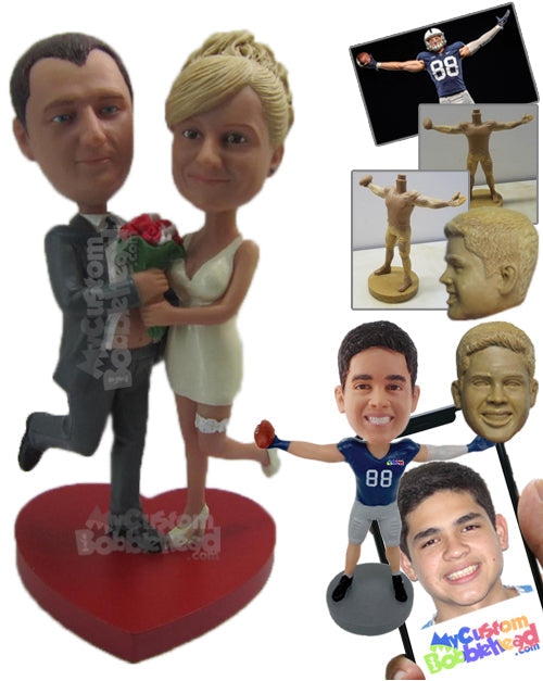 Wedding Couple with One Leg in Air Personalized Bobblehead