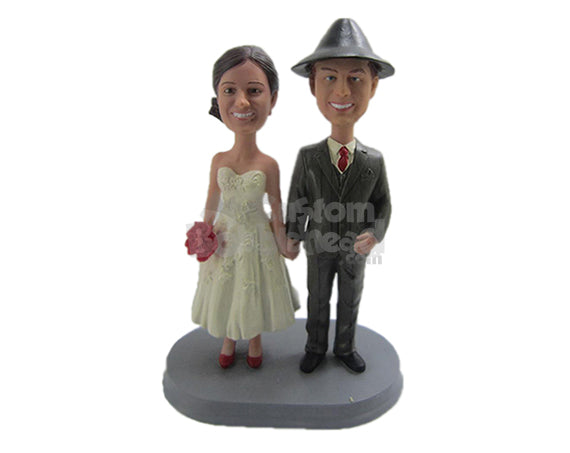 Custom Bobblehead Classic Wedding Couple In Wedding Attire - Wedding & Couples Bride & Groom Personalized Bobblehead & Cake Topper