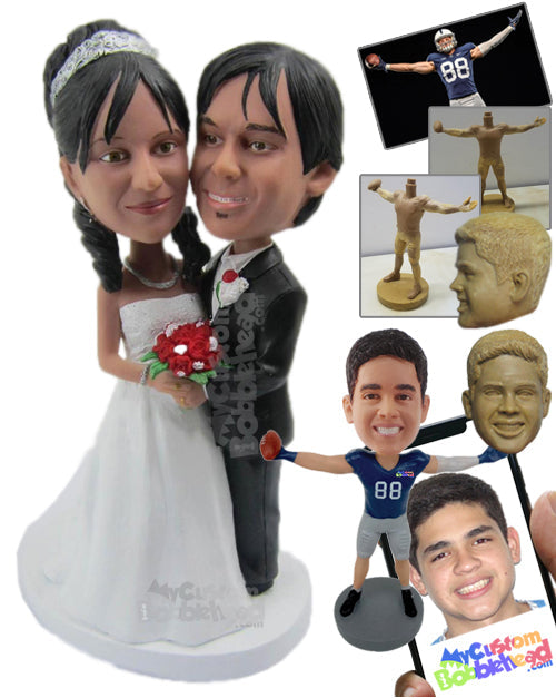 Lovely Wedding Couple Holding A Bouquet In Hand Personalized Bobblehead