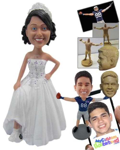 Stylish Bride Wearing Lovely Wedding Gown Personalized Bobblehead