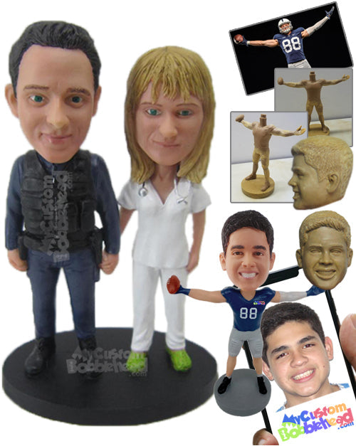 Military and Nurse Couple Showing Off Their Abilities Personalized Bobblehead