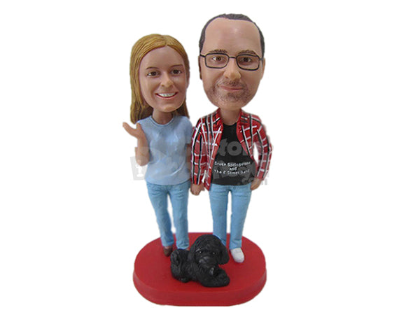 Custom Bobblehead Stylish Couple In T-Shirts And Fashion Jeans - Wedding & Couples Couple Personalized Bobblehead & Cake Topper