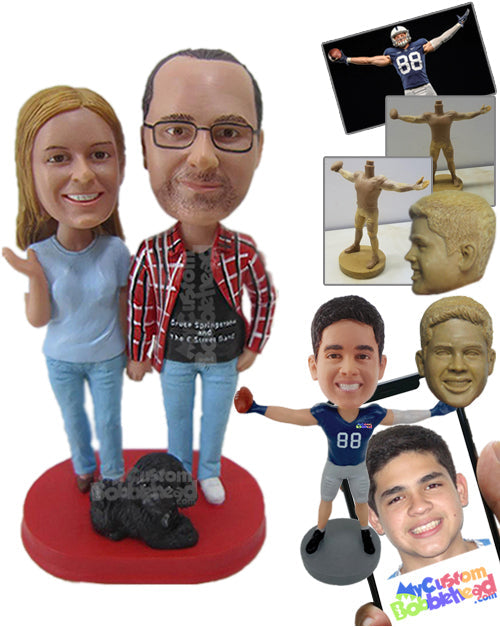 Stylish Couple in T-Shirts and Fashion Jeans Personalized Bobblehead