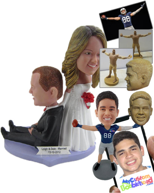 Bride Holding a Bouquet Dragging Groom to the Altar Personalized Bobblehead