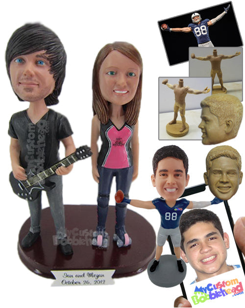 New Generation Couple with the Boy Playing Guitar and the Girl in Skates Personalized Bobblehead