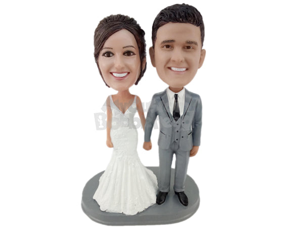 Custom Bobblehead Gorgeous Wedding Couple Walking Down The Aisle - Wedding & Couples Bride & Groom Personalized Bobblehead & Cake Topper