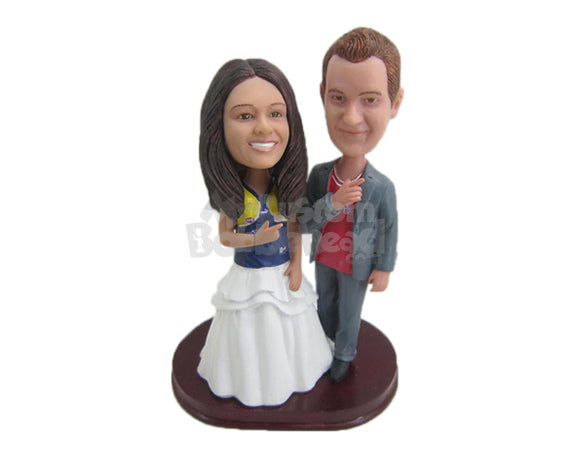 Custom Bobblehead Stylish Couple Wearing Casual Outfits Giving A Pose - Wedding & Couples Couple Personalized Bobblehead & Cake Topper