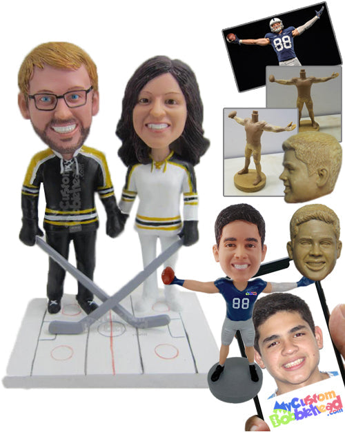 Ice Hockey Loving Couple Ready for Action Personalized Bobblehead