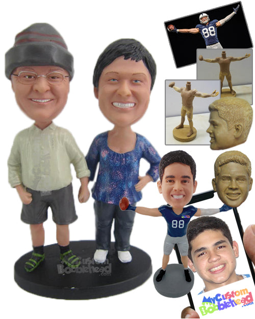 Cute Couple Holding Each Other's Hand Wearing Casual Outfit Personalized Bobblehead