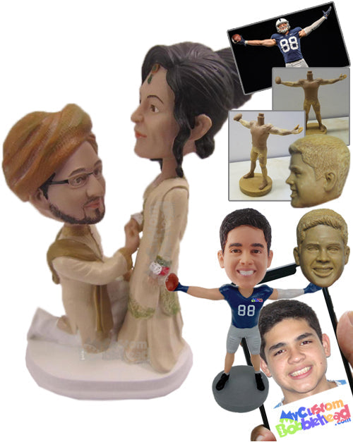 Indian Groom Proposing Beautiful Bride in Traditional Indian Wedding Attire Personalized Bobblehead