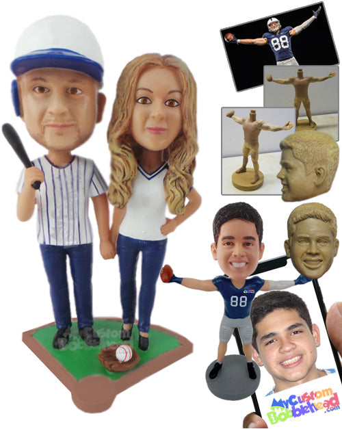 Lovely Baseball Loving Couple in the Baseball Field Ready to Tie the Knot Personalized Bobblehead