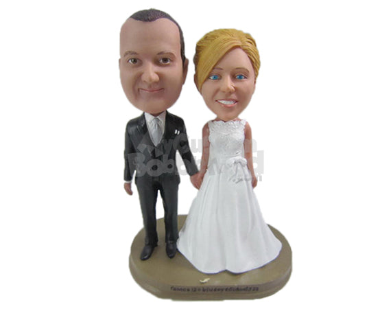 Custom Bobblehead Bride And Groom Wearing Gorgeous Wedding Attire - Wedding & Couples Bride & Groom Personalized Bobblehead & Cake Topper