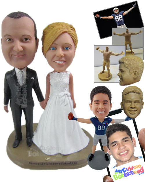 Bride and Groom Adorned in Gorgeous Wedding Attire Personalized Bobblehead