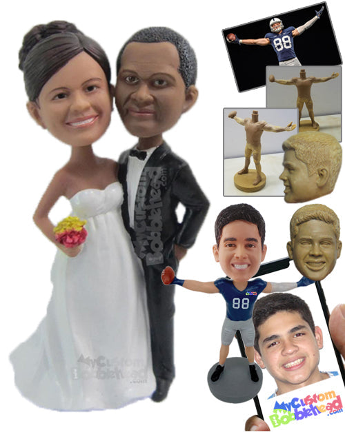 Wedding Couple Posing with Bouquet Personalized Bobblehead