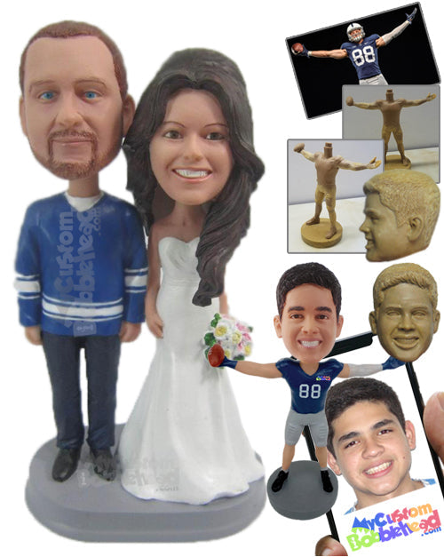 Sports-Loving Groom and Elegant Bride Posing for Wedding Pictures Personalized Bobblehead