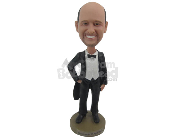 Custom Bobblehead Groom In Vintage Tuxedo Ready For The Wedding - Wedding & Couples Bride & Groom Personalized Bobblehead & Cake Topper