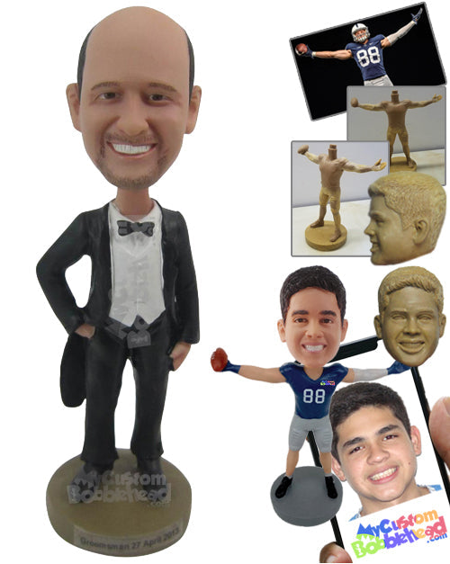 Groom in Vintage Tuxedo Ready for the Wedding Personalized Bobblehead