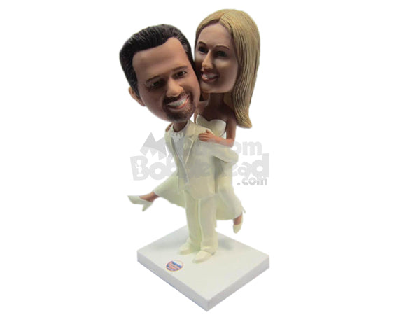 Custom Bobblehead Groom Carrying Bride Heading To The Altar - Wedding & Couples Bride & Groom Personalized Bobblehead & Cake Topper