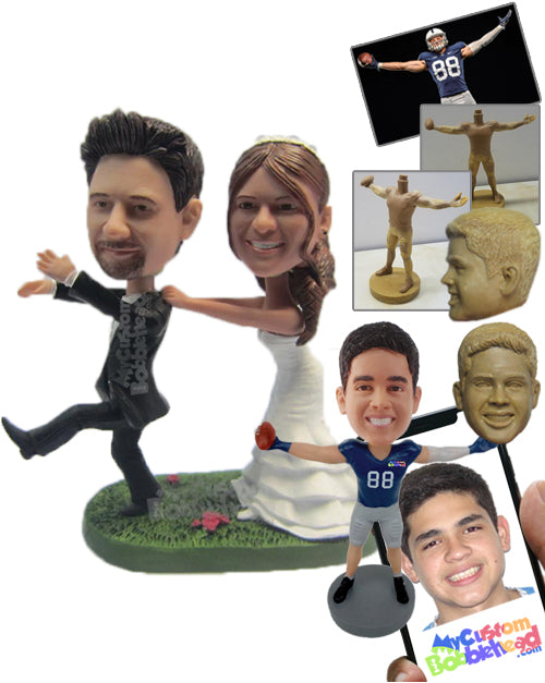 Bride Dragging Fleeing Groom Back to the Altar Personalized Bobblehead