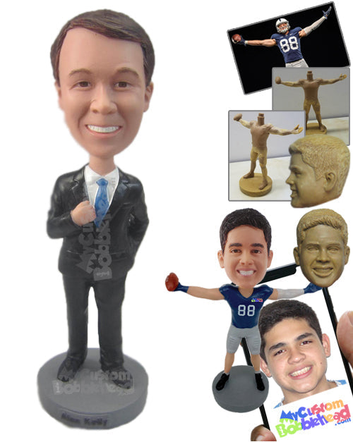 Classy Best Man Wearing Formal Outfit with One Hand in Pocket Personalized Bobblehead