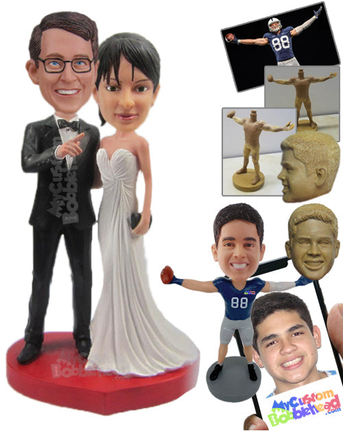 Gorgeous Wedding Couple in Wedding Outfit Looking Forward for a Bright Future Personalized Bobblehead