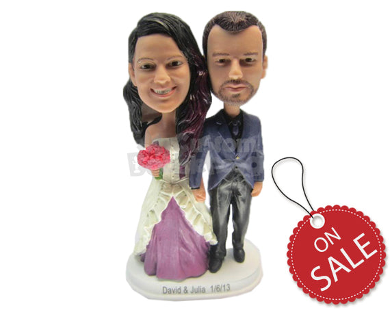 Custom Bobblehead Newly Wed Couple Wearing Wedding Attire - Wedding & Couples Bride & Groom Personalized Bobblehead & Cake Topper