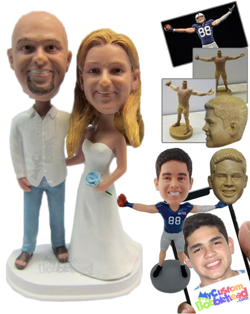 Wedding Couple in Traditional Pose with Bouquet Personalized Bobblehead